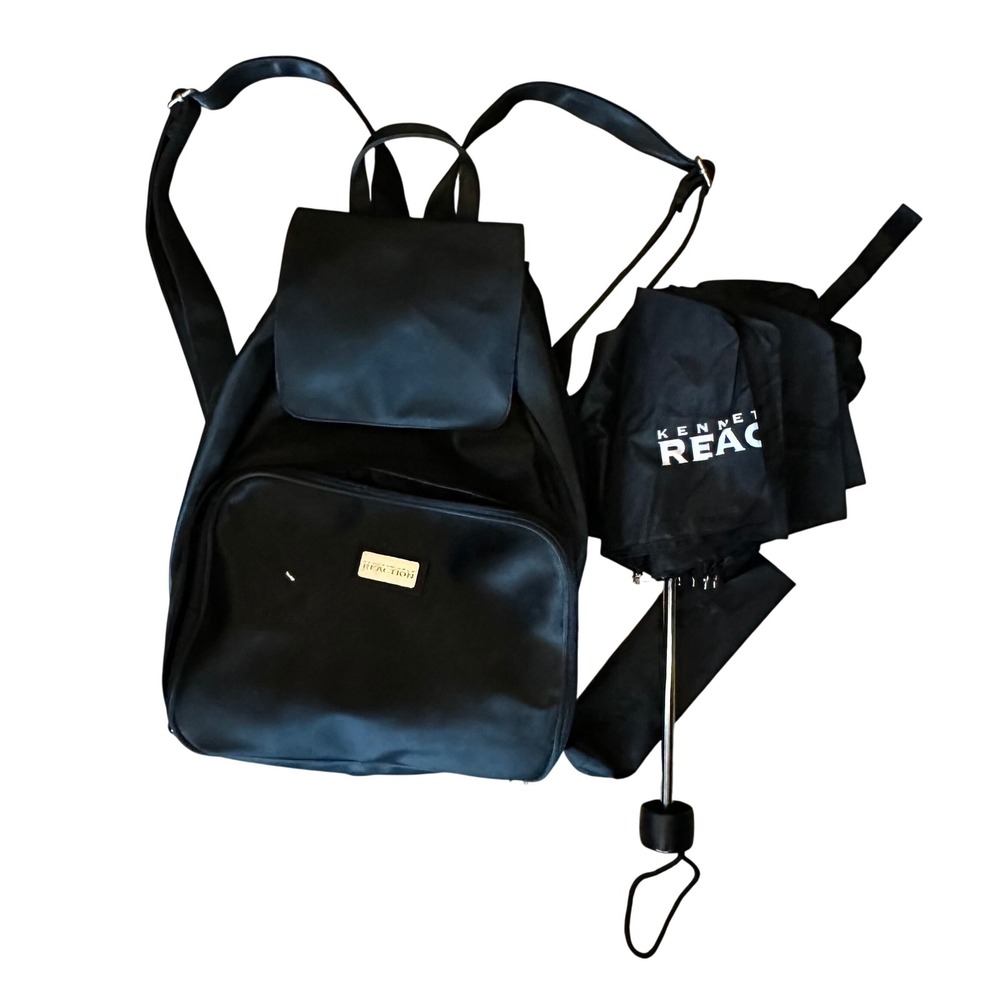 Kenneth Cole Reaction Black Nylon Backpack with Matching Umbrella Travel Bag
